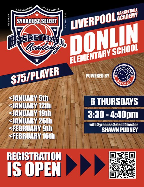 Flyer for the Syracuse Select Basketball Academy with Shawn Pudney