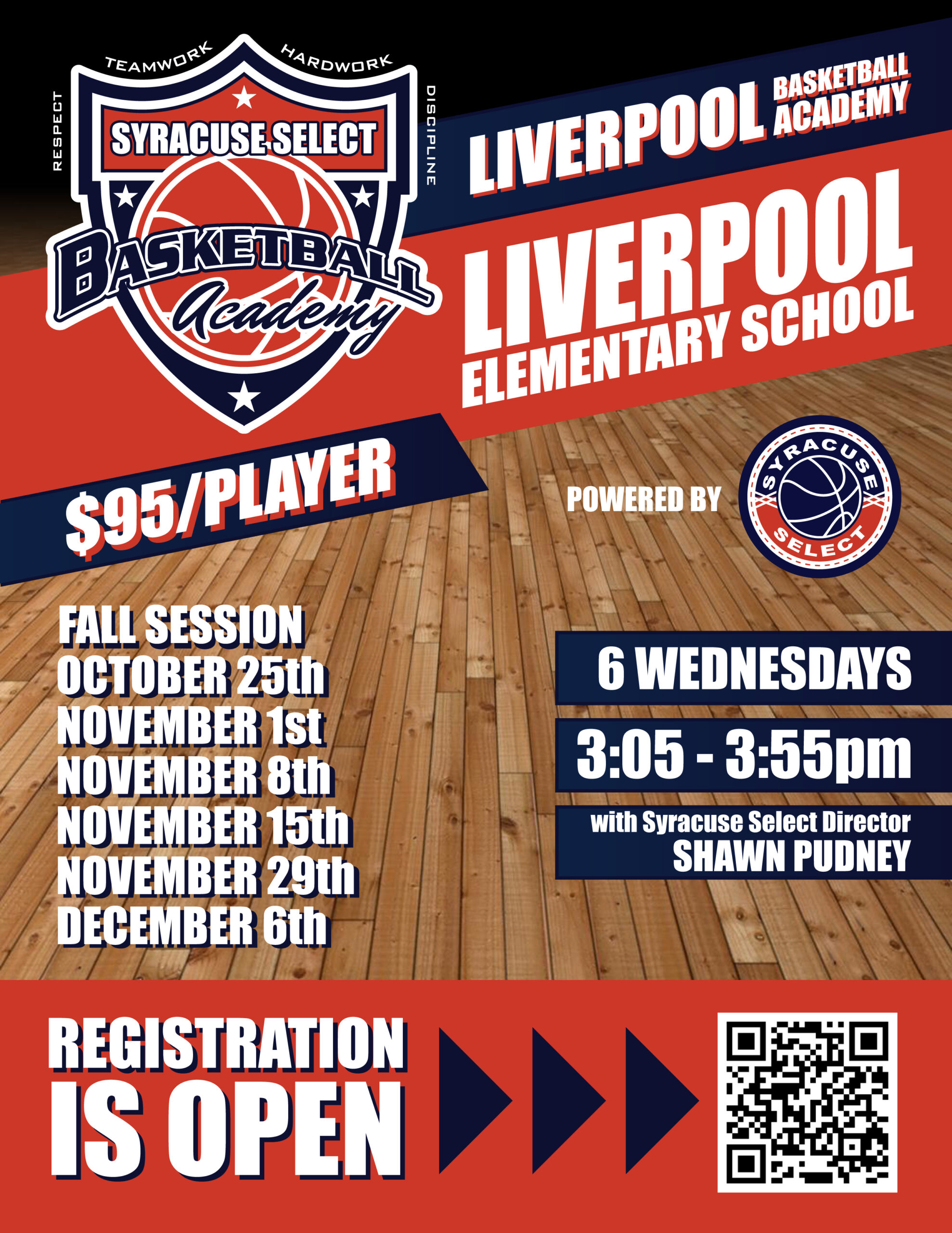 Flyer for the Syracuse Select Basketball Academy with Shawn Pudney